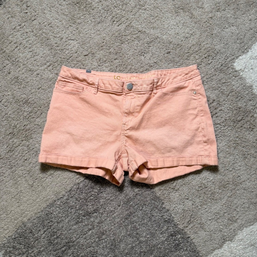 LC Lauren Conrad Womens Peach Coral Denim Cuffed Shorts Size 14 Stretch Casual